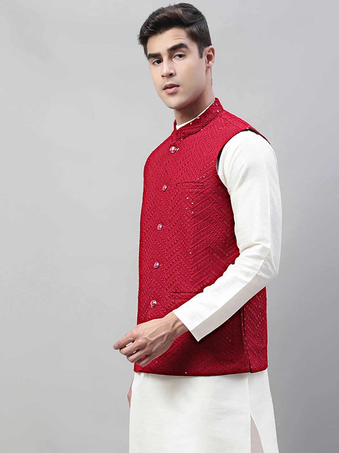 Men's Sequin Rayon Nehru Jacket - Wedding Nehru Jacket