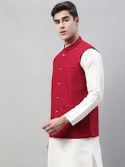 Men's Sequins Style Embroidered Rayon Nehru Jacket-JOWC-4075