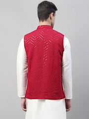 Men's Sequins Style Embroidered Rayon Nehru Jacket-JOWC-4075