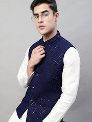 Men Sequins Embroidered Rayon Nehru Jacket-MRJOWC-4075