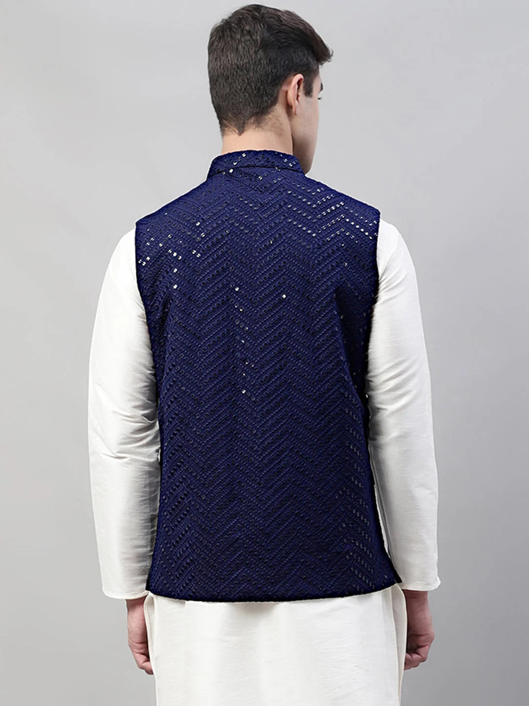 Rayon Sequin Embroidered Nehru Jacket - Men's Indian Style