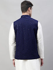 Men's Sequins Embroidered Rayon Styled Nehru Jacket-JOWC-4075