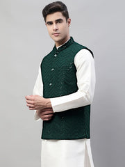 Men's Sequins Embroidered Nehru Jacket-JOWC-4075