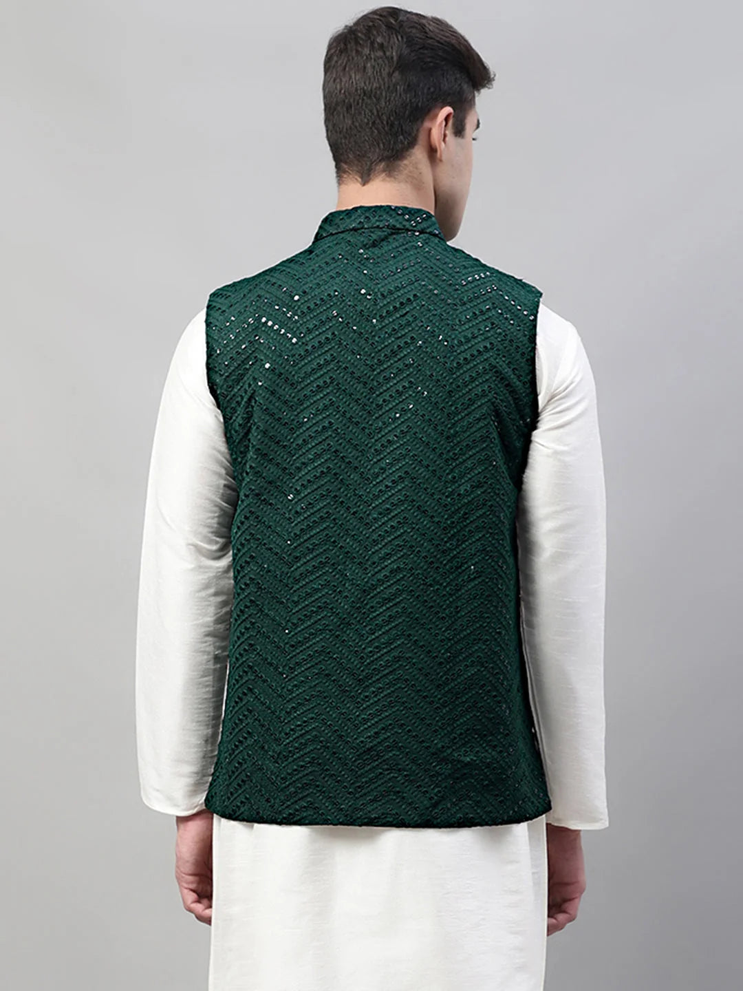 Men's Embroidered Sequins Rayon Nehru Jacket | Ethnic Wear
