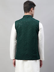 Men Sequins Styled Embroidered Rayon Nehru Jacket-MJOWC-4075