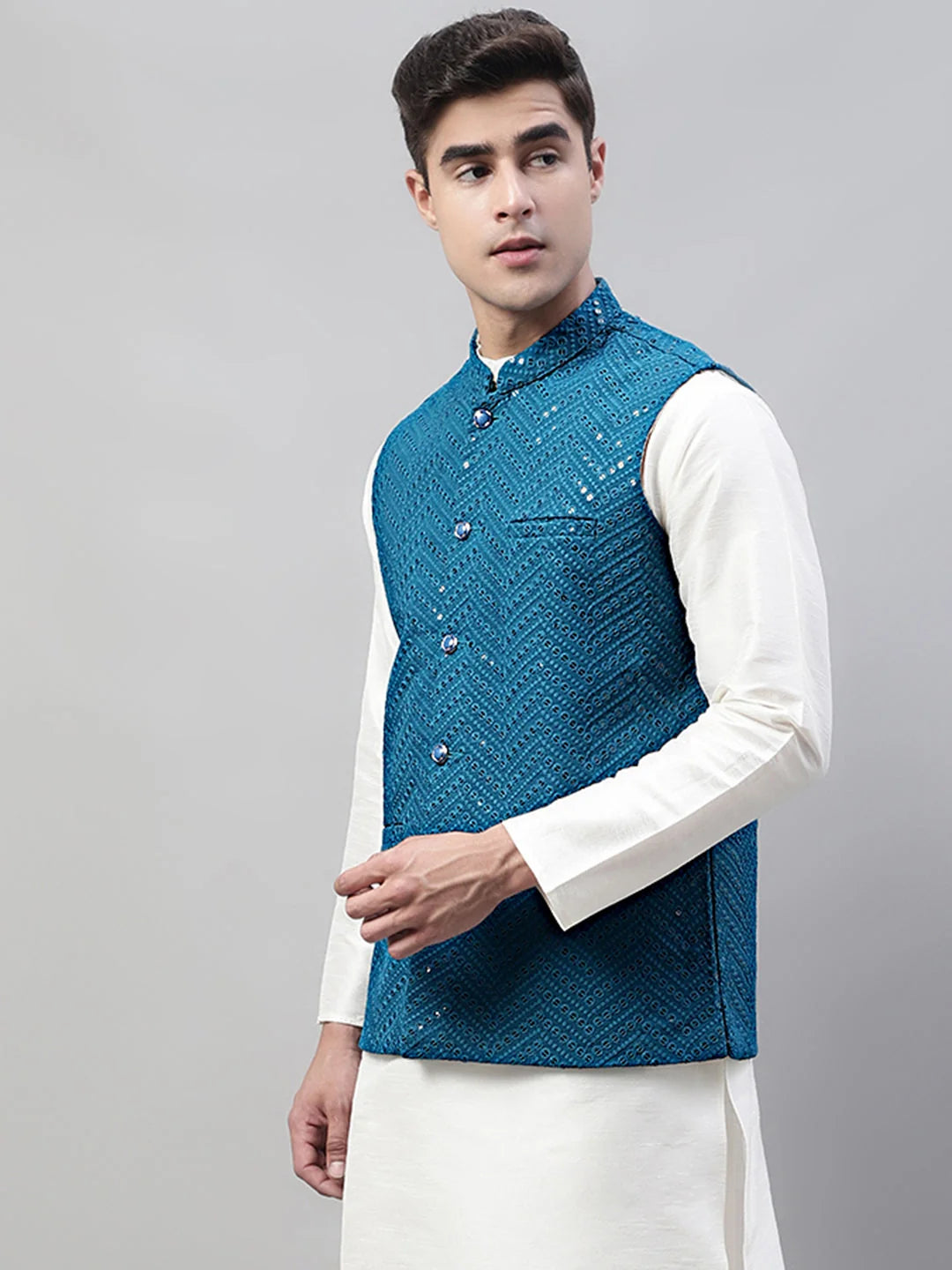 Embroidered Sequins Rayon Nehru Jacket | Indian Nehru Jackets