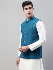 Men Sequins Embroidered Rayon Nehru-MJOWC-4075