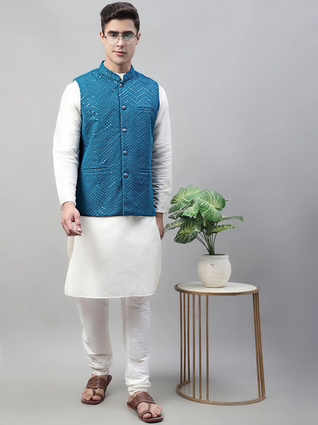 Embroidered Sequins Rayon Nehru Jacket | Indian Nehru Jackets