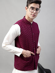 Men Embroidered Rayon Nehru Jacket-MJOWC-4075