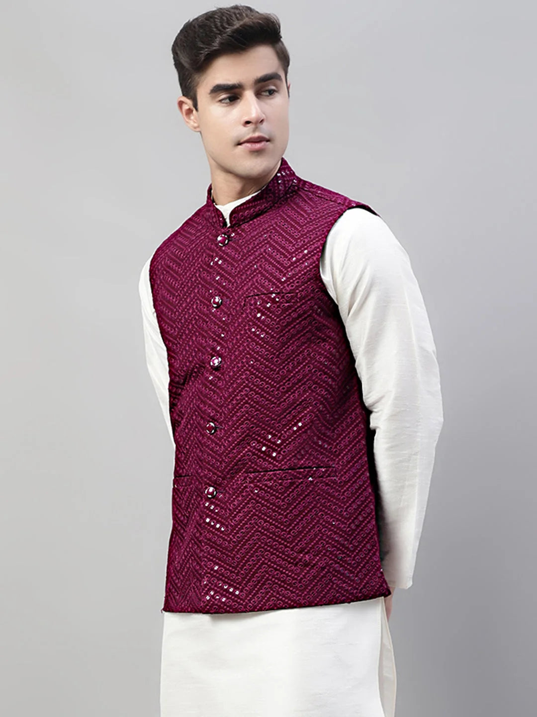 Men's Embroidered Rayon Nehru Jacket - Modi Jacket