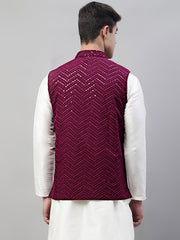 Men Embroidered Rayon Nehru Jacket-MJOWC-4075