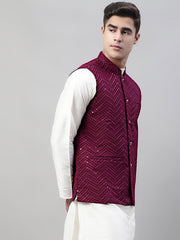 Men Embroidered Rayon Nehru Jacket-MJOWC-4075