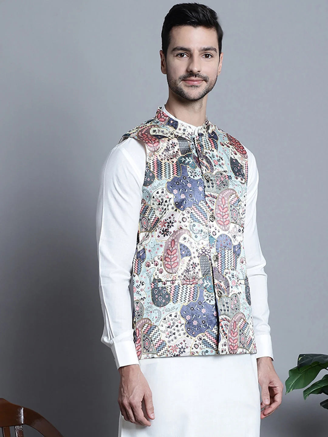 Printed Zari Work Lit Nehru Jacket | Nehru Jacket Wedding