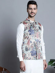 Men's Printed With Zari Work Lit Nehru Jacket