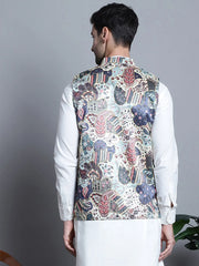 Men's Printed With Zari Work Lit Nehru Jacket