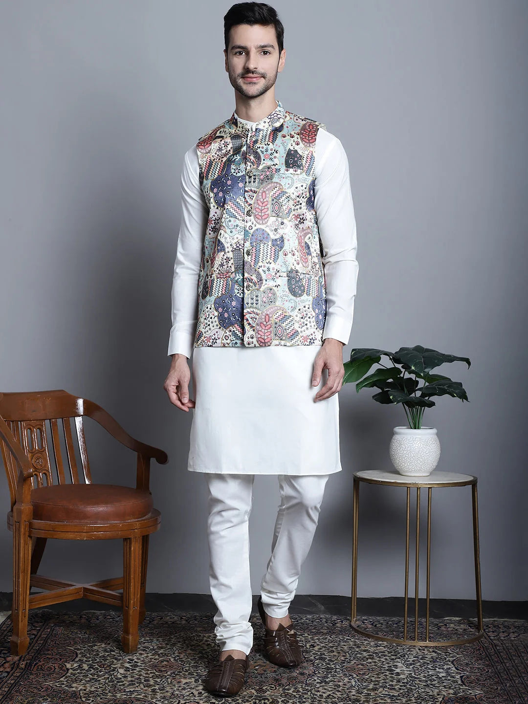 Printed Zari Work Lit Nehru Jacket | Nehru Jacket Wedding