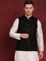 Black Woven Design Nehru Jacket ( JOWC 4091Black )