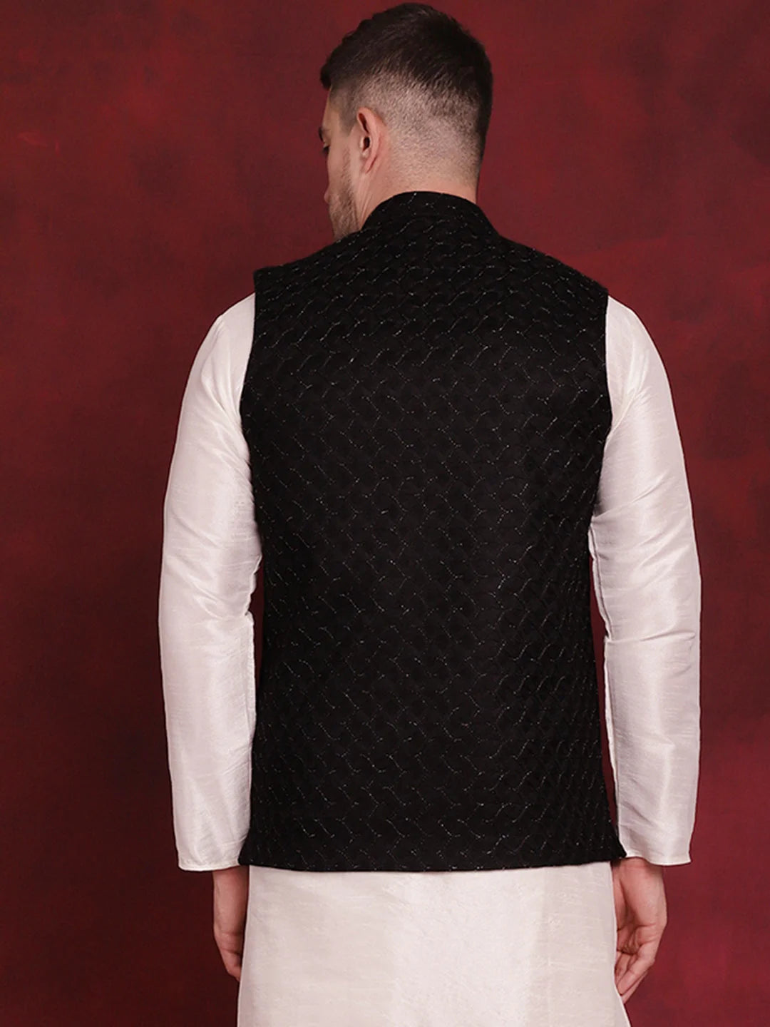 Black Woven Nehru Jacket | Nehru Jackets for Weddings