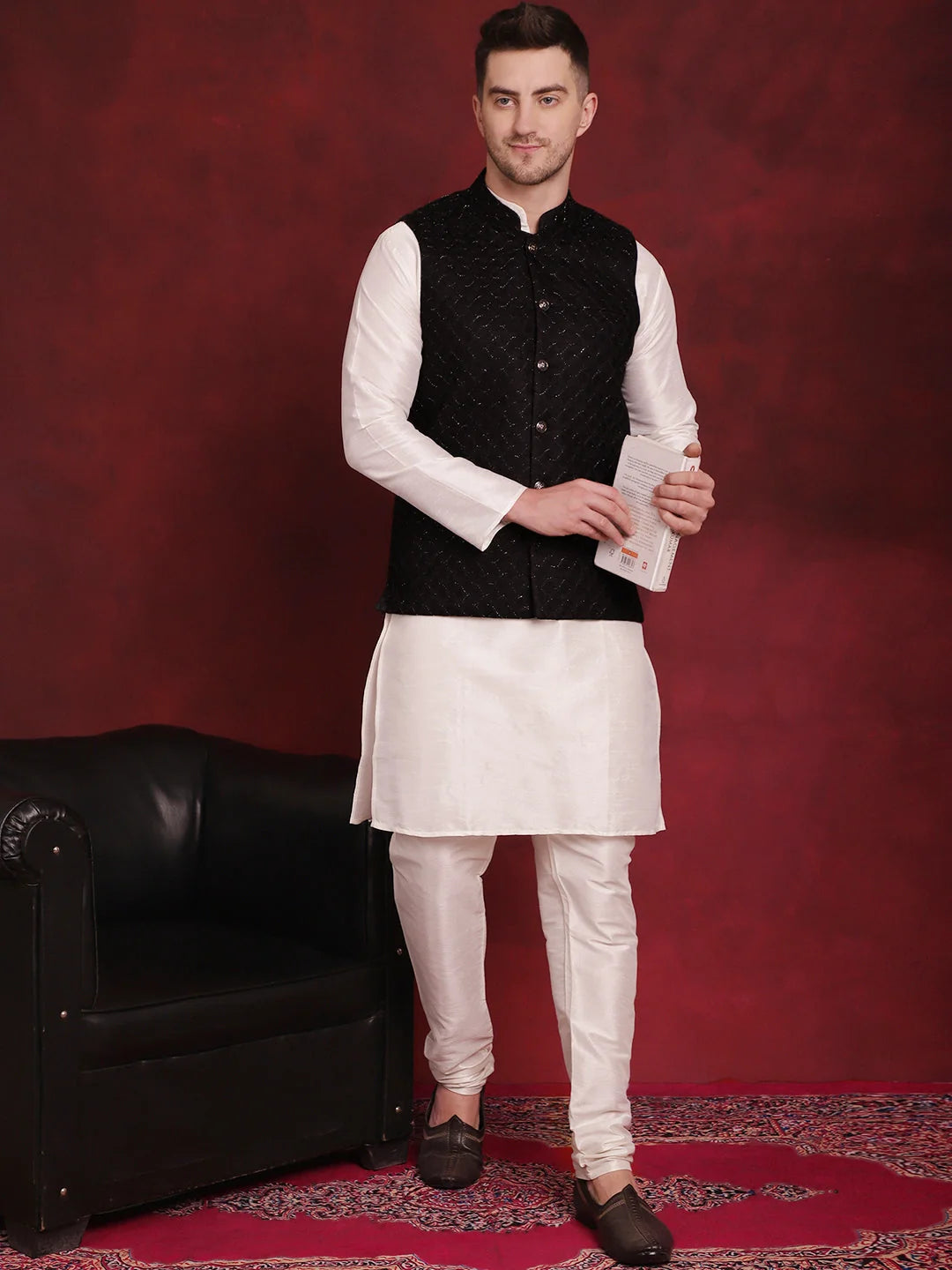 Black Woven Nehru Jacket | Nehru Jackets for Weddings