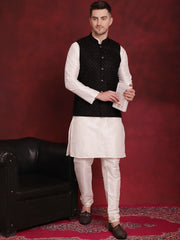 Black Woven Design Nehru Jacket ( JOWC 4091Black )