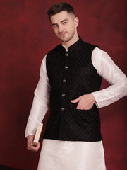 Black Woven Design Nehru Jacket ( JOWC 4091Black )