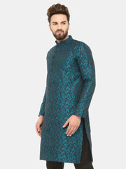 Men Green & Black Self Design Kurta Only ( JOK 517 Green )-KO-517