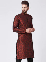 Men Maroon & Black Self Design Kurta Only ( JOK 517 Maroon )-KO-517