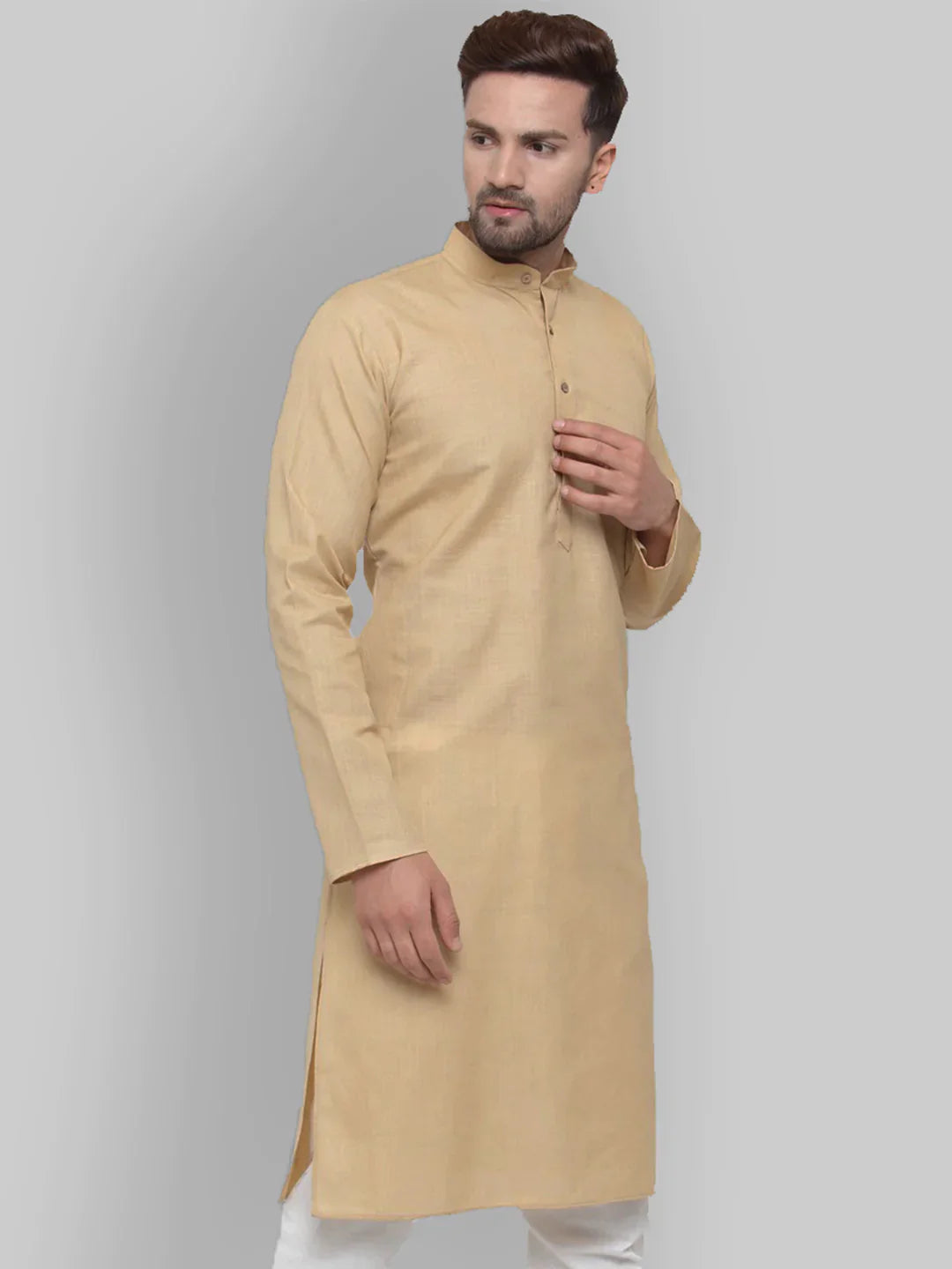 Beige & White Cotton Mens Kurta | Indian Kurta for Men