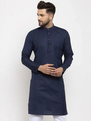 Men Navy Blue & White Solid Kurta Only ( KO 532 Navy )-KO-532