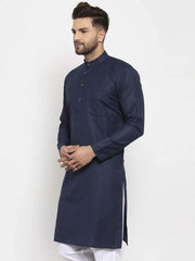 Men Navy Blue & White Solid Kurta Only ( KO 532 Navy )-KO-532