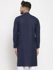 Men Navy Blue & White Solid Kurta Only