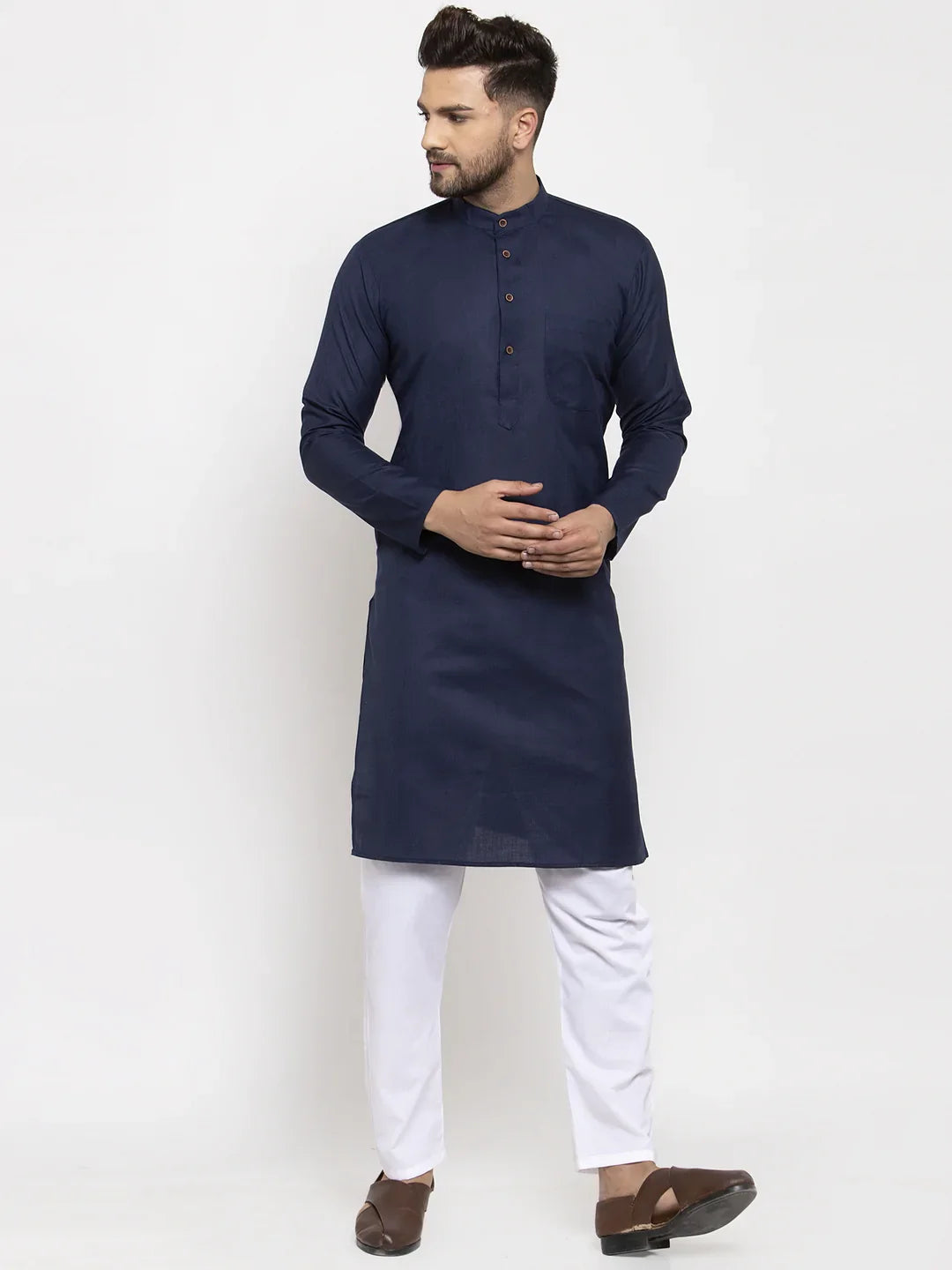 Navy Blue Mens Kurta - Short Kurta for Men | Cotton Indian Kurta