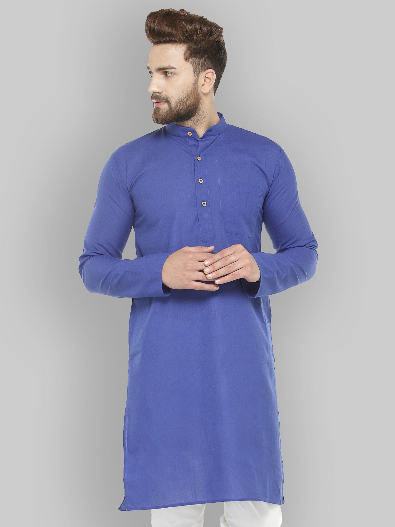 Royal Blue Cotton Mens Kurta | Indian Kurta for Men