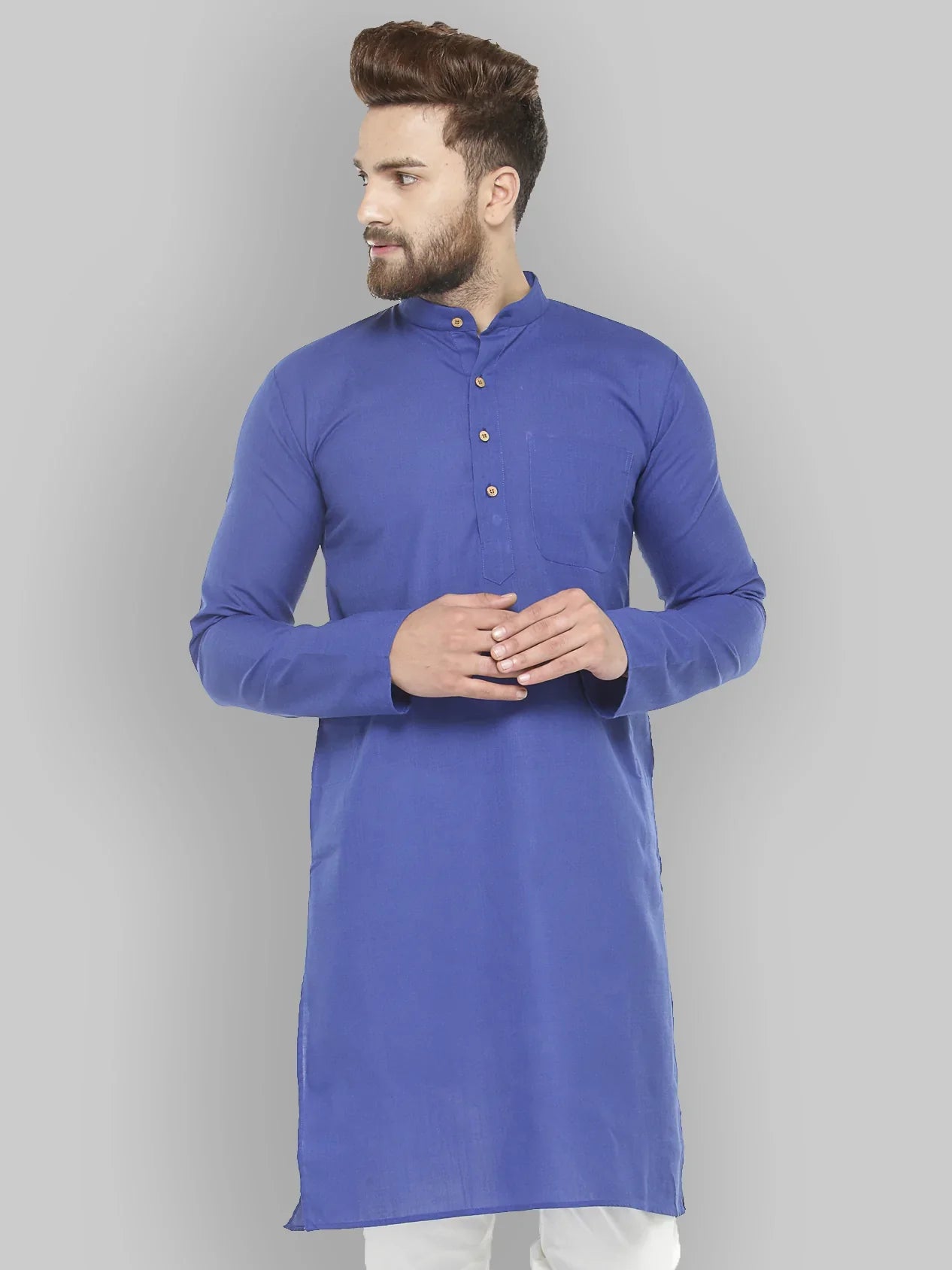 Royal Blue & White Kurta - Indian Kurta for Men Collection