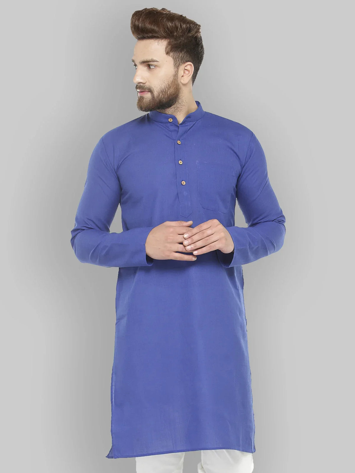 Royal Blue & White Solid Kurta Only ( KO 532 Royal )-KO-532