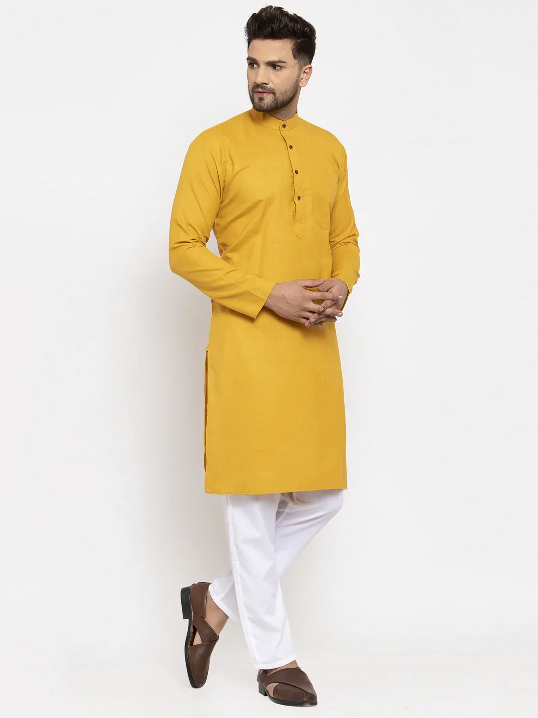 Yellow & White Solid Kurta - Mens Kurta for Every Occasion
