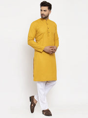Yellow & White Solid Kurta Only ( KO 532 Yellow )-KO-532