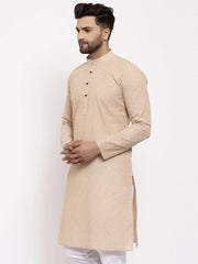 Men's Beige Cotton Printed Kurta Only