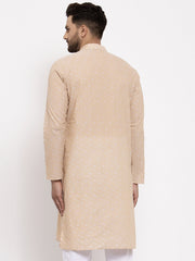 Men's Beige Cotton Printed Kurta Only