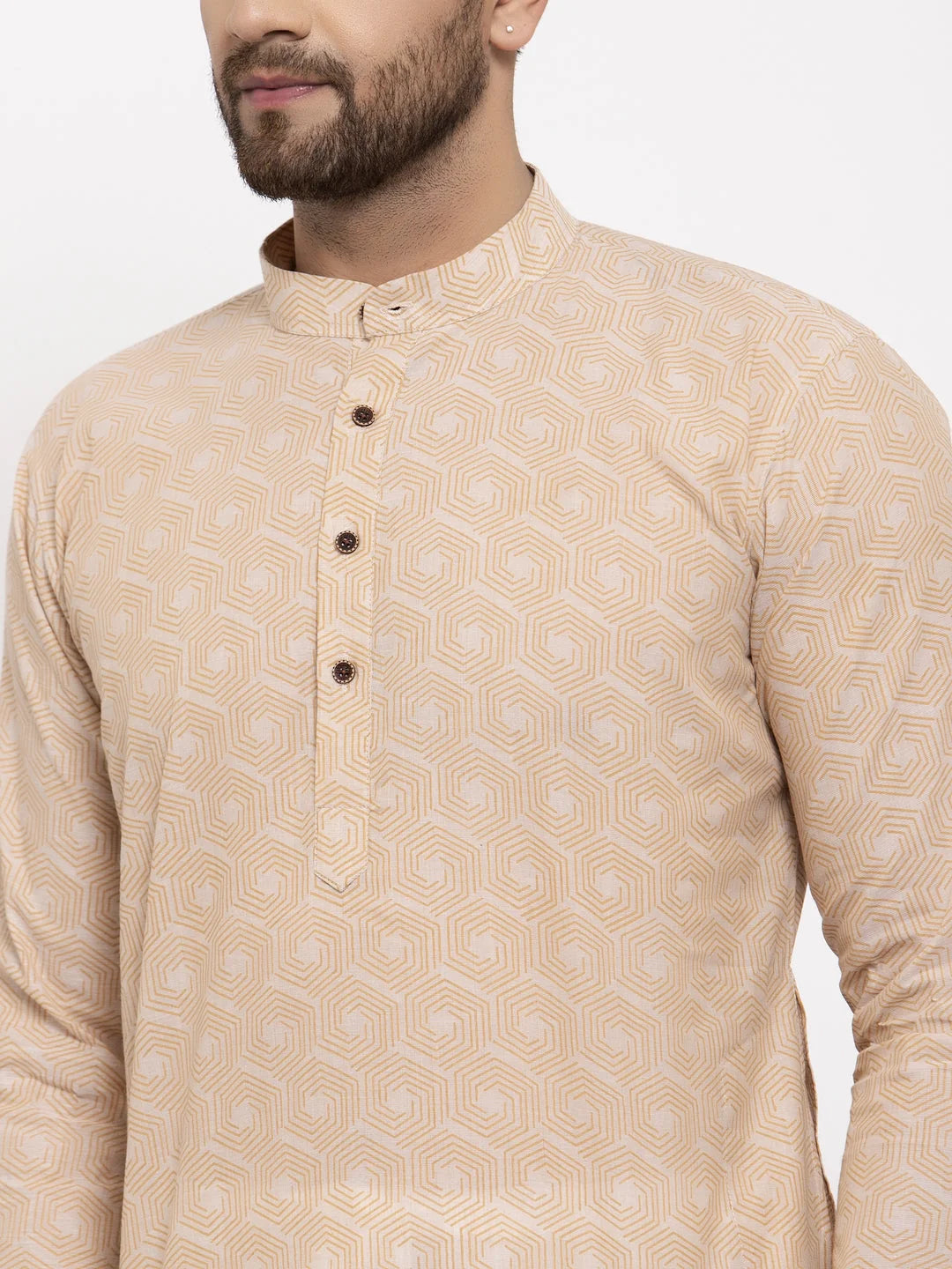 Beige Cotton Printed Mens Kurta | Indian Kurta for Men Online