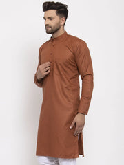 Men's Brown Cotton Solid Kurta Only