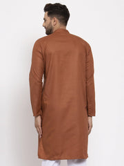 Men's Brown Cotton Solid Kurta Only