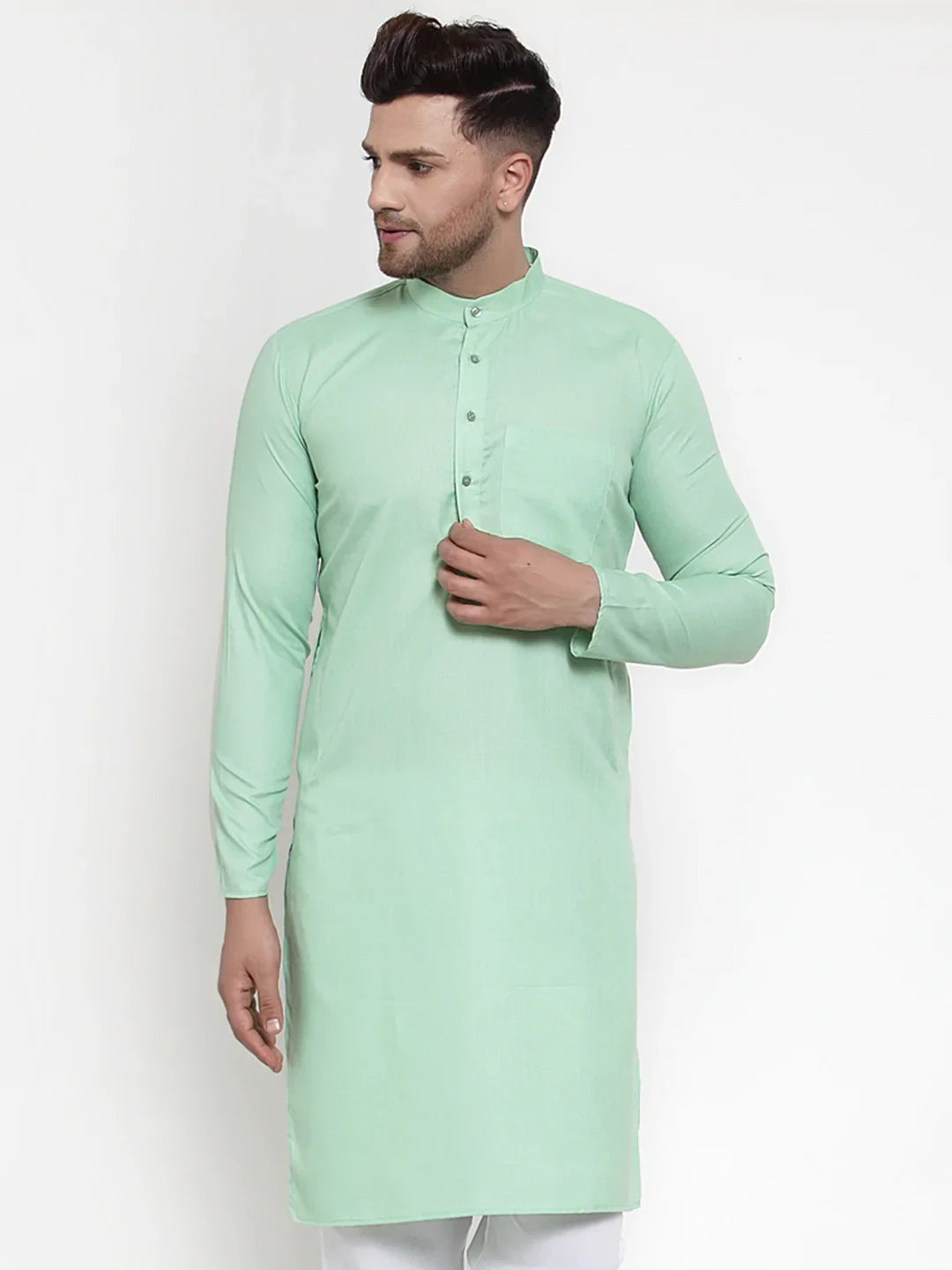 Green Cotton Mens Kurta - Short Kurta for Men Online