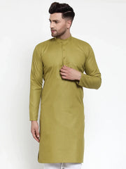 Men Olive Green & White Solid Kurta Only ( KO 611 Olive )-KO-611