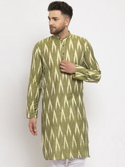 Men Green Woven Design Ikkat Straight Kurta Only ( KO 615 Green )-KO-615