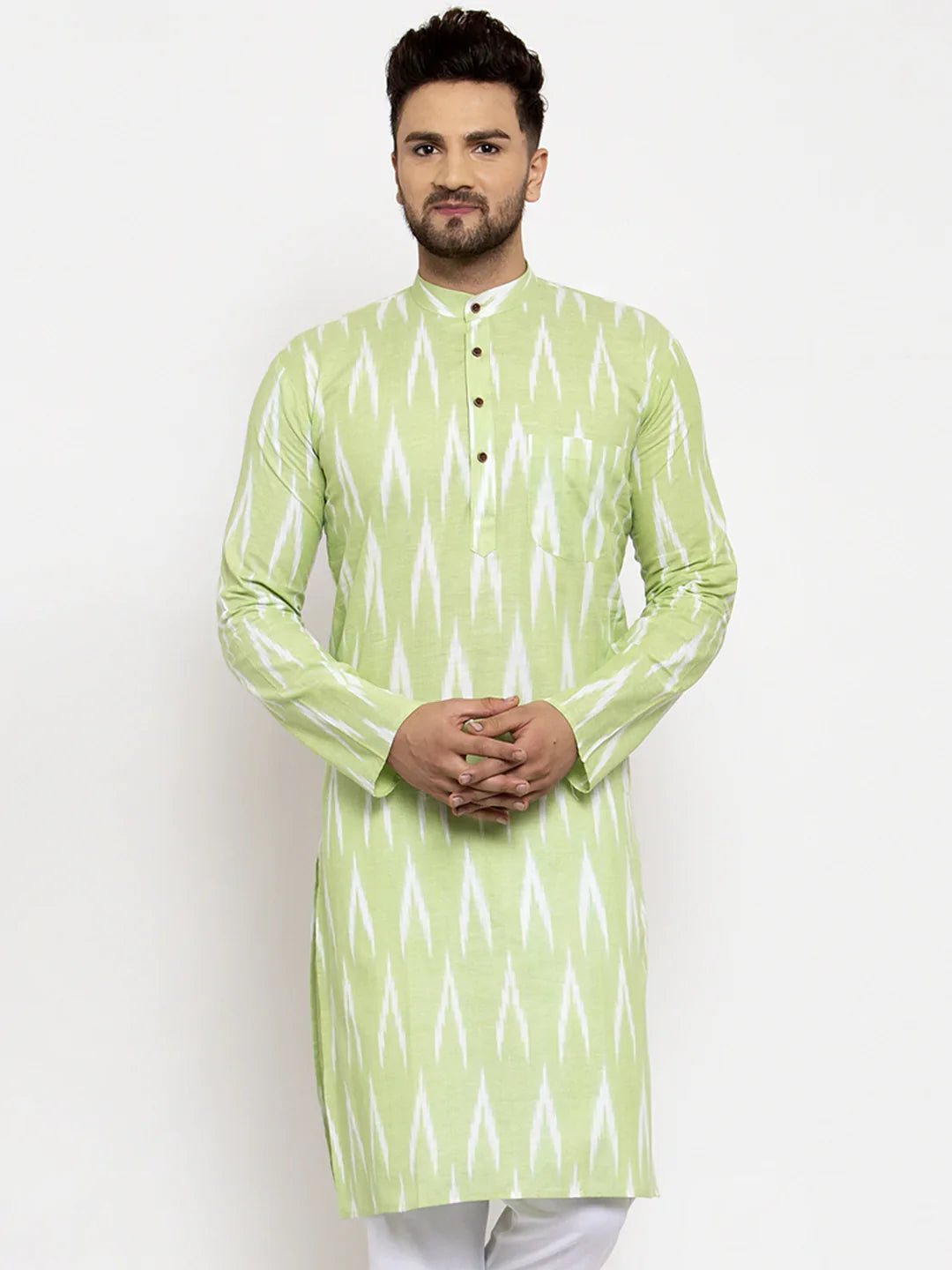 Lime Green Cotton Mens Kurta - Modern Indian Kurta for Men