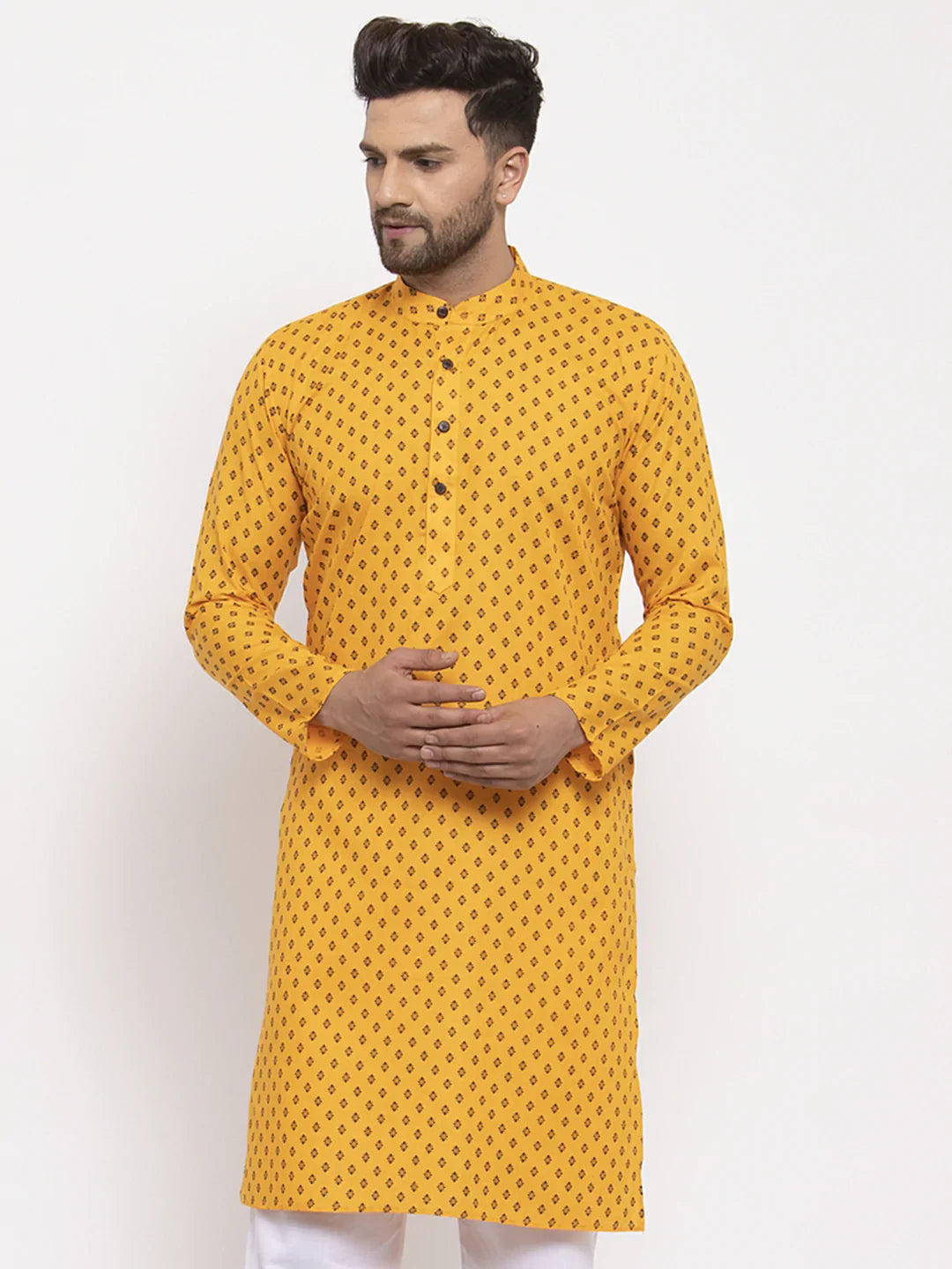 Yellow Printed Mens Kurta - Stylish Men's Kurta Indian Design