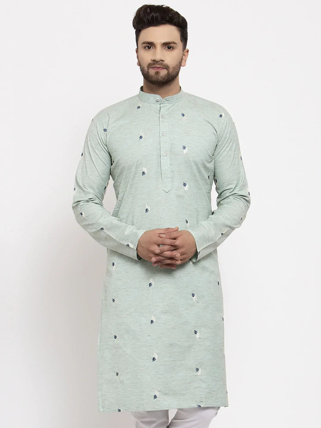 DesiQlo Men's Green Printed Cotton Kurta Only ( KO 635 Green )