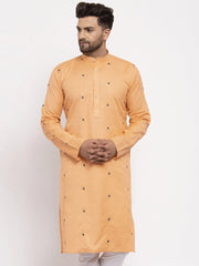 Men's Orange Printed Cotton Kurta Only