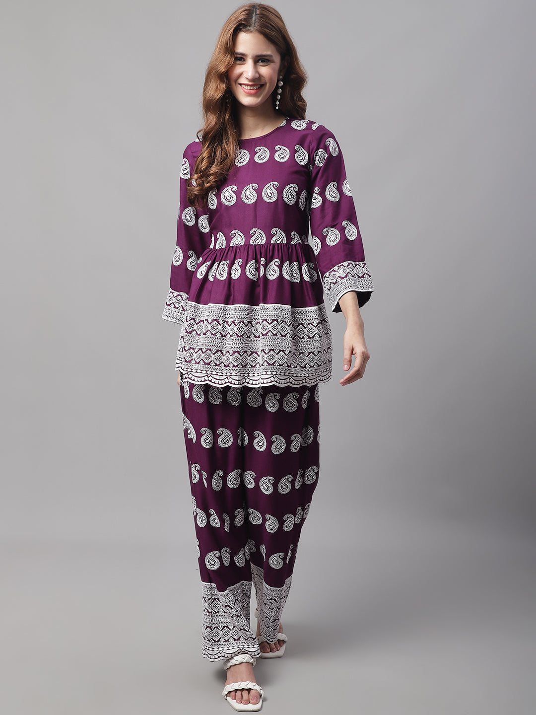 DesiQlo Women Embroidered Women Co-ords set - Purple - JNCS_3001Purple